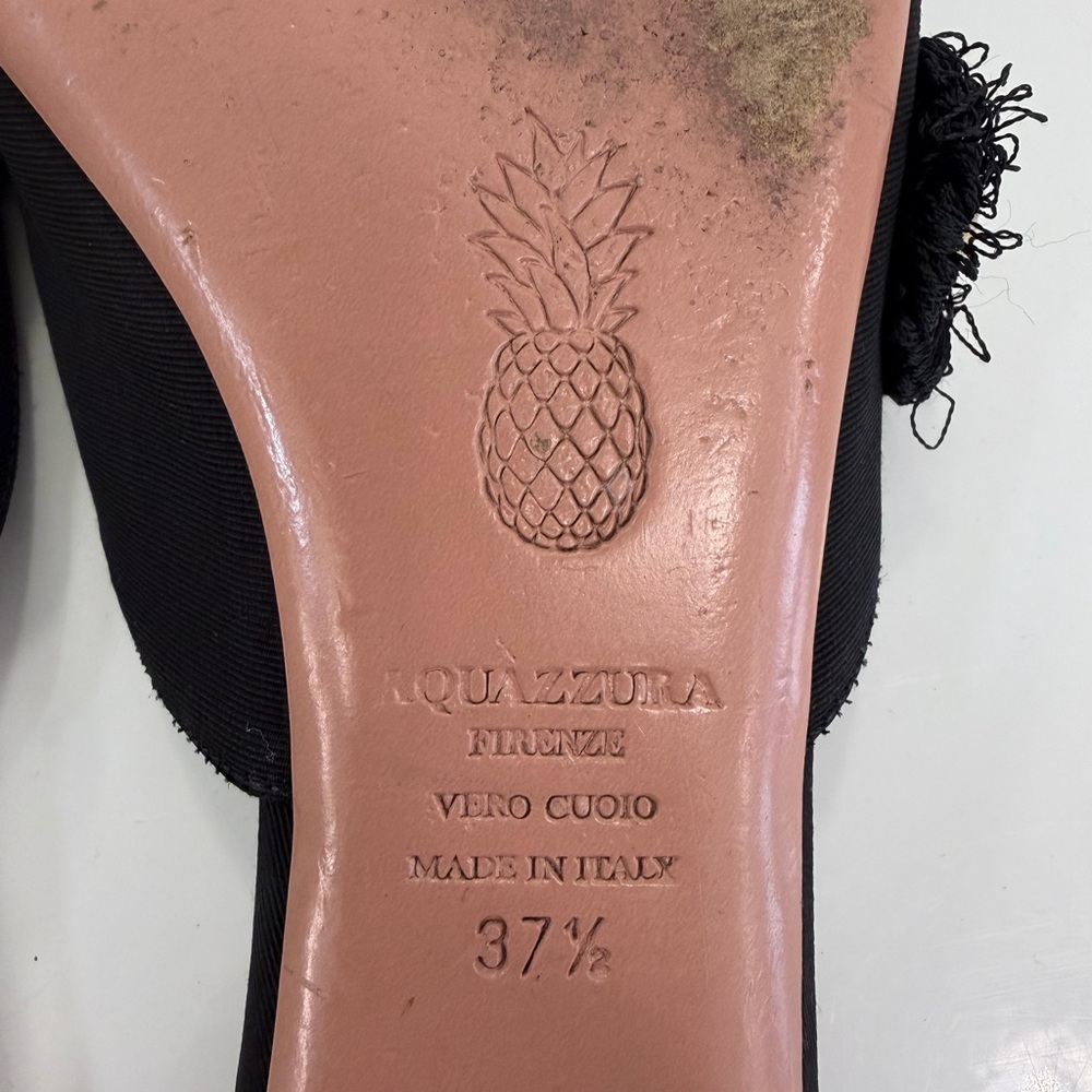 Aquazzura Black and Gold Fringe Stud Pointed Slide Mules - Picture 6 of 8
